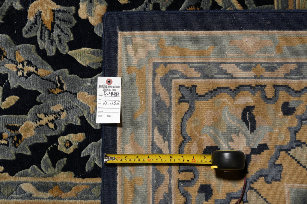10 x 13.6 Handmade Nepali Rug Dark Blue and Gold #F-4409