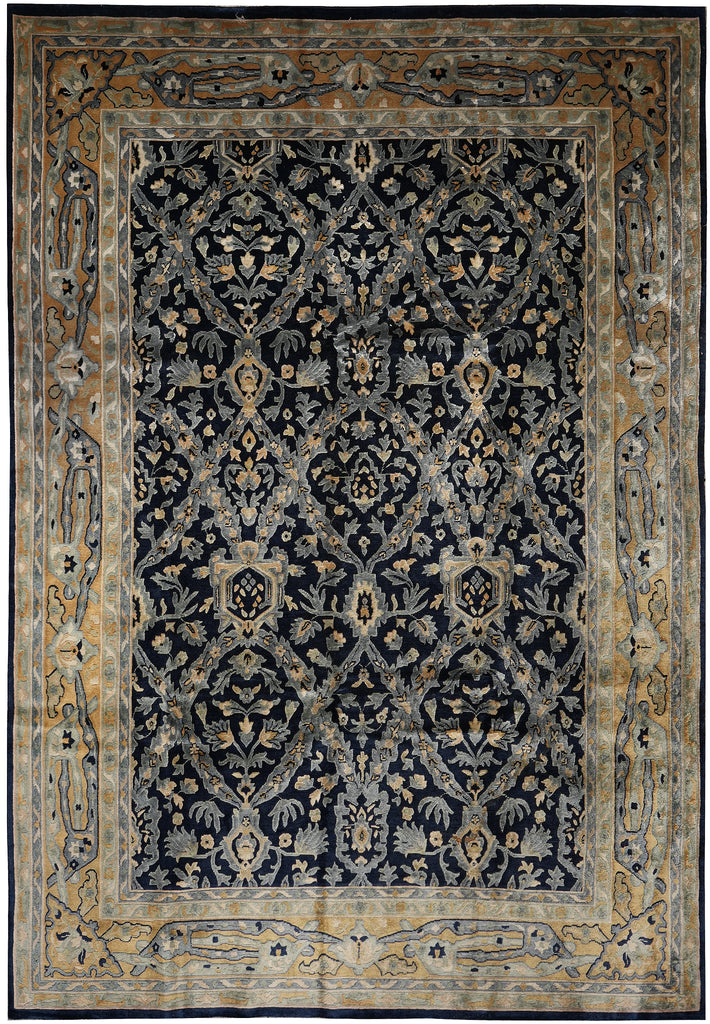 10 x 13.6 Handmade Nepali Rug Dark Blue and Gold #F-4409