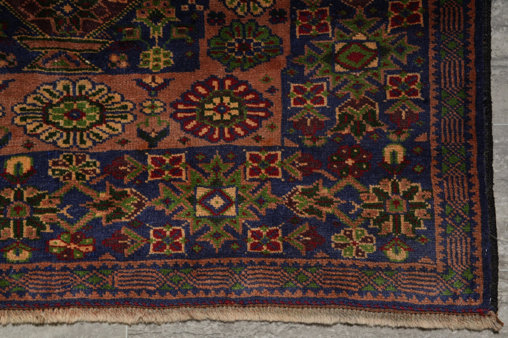 3.9 x 7 Tribal Fancy Handmade Wool Afghanistan Rug #F-3246