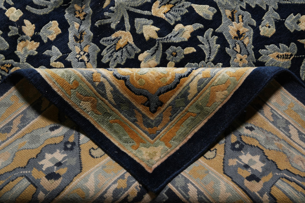 10 x 13.6 Handmade Nepali Rug Dark Blue and Gold #F-4409