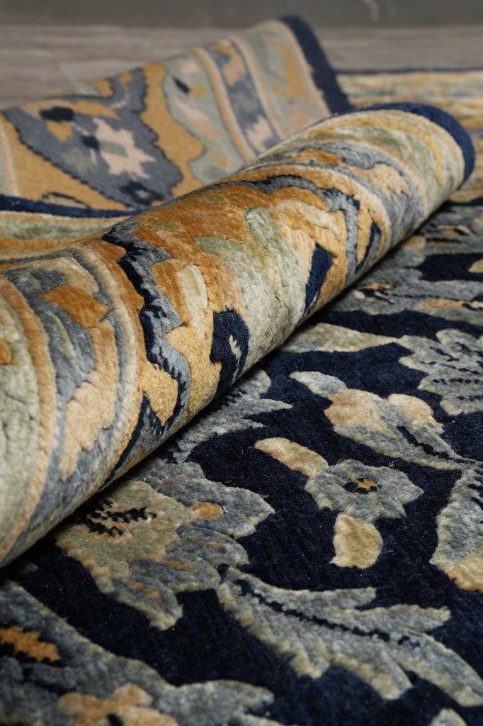 10 x 13.6 Handmade Nepali Rug Dark Blue and Gold #F-4409