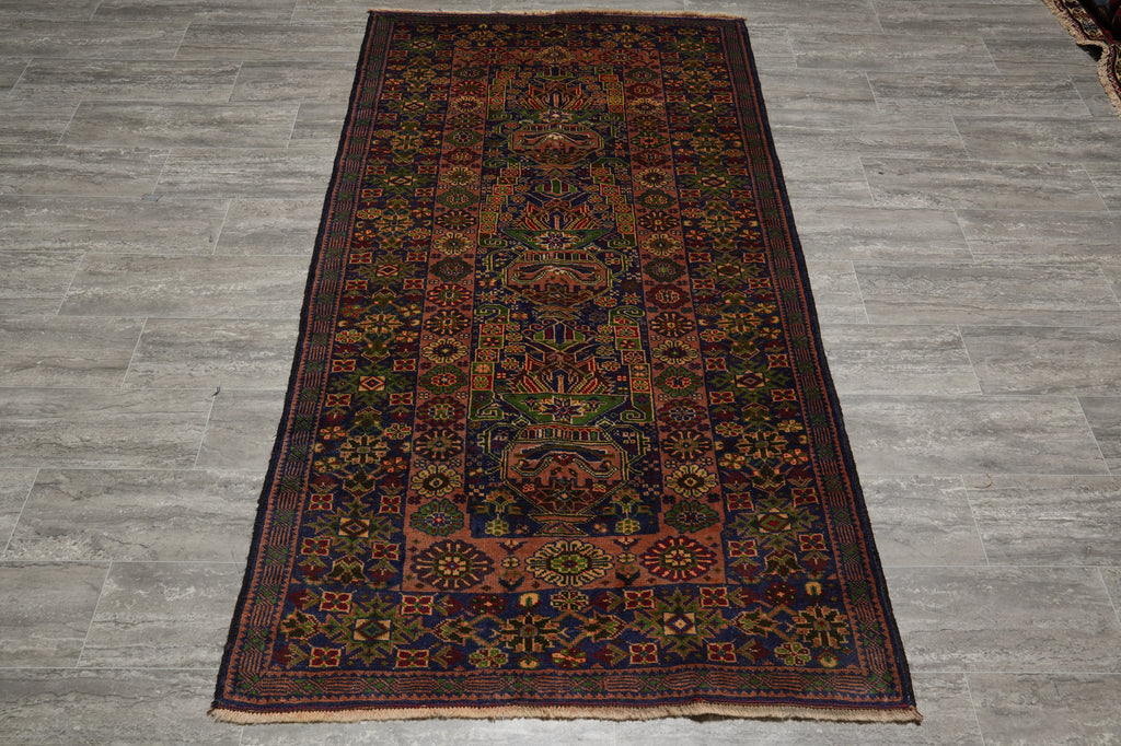 3.9 x 7 Tribal Fancy Handmade Wool Afghanistan Rug #F-3246