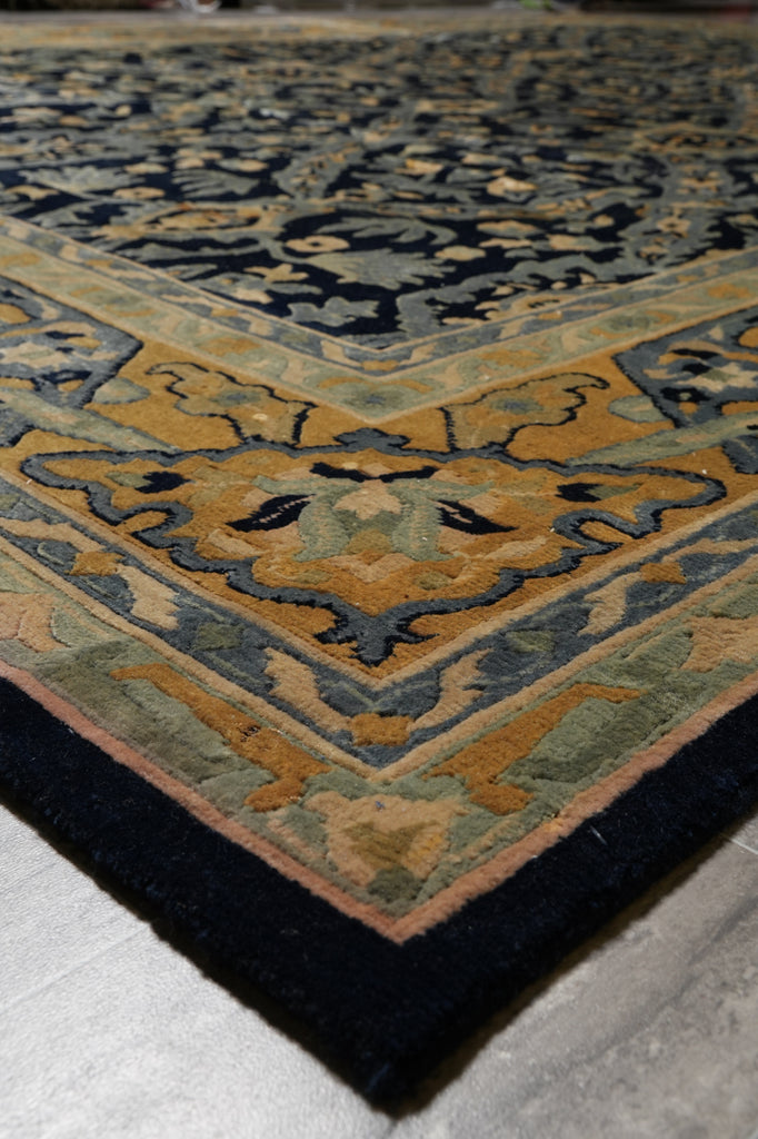 10 x 13.6 Handmade Nepali Rug Dark Blue and Gold #F-4409