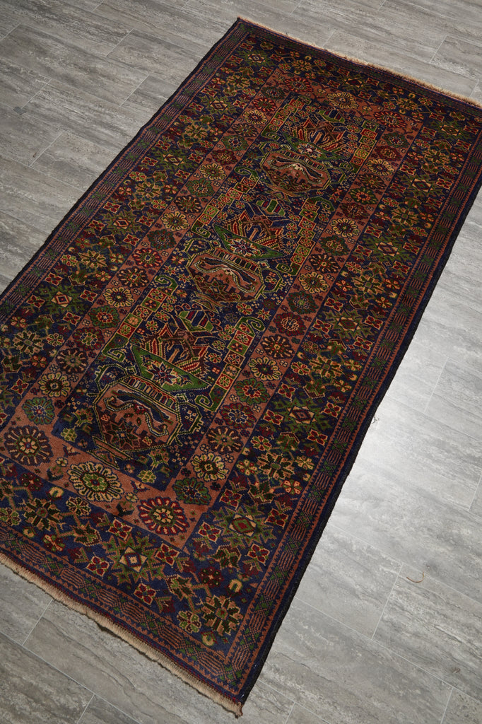 3.9 x 7 Tribal Fancy Handmade Wool Afghanistan Rug #F-3246
