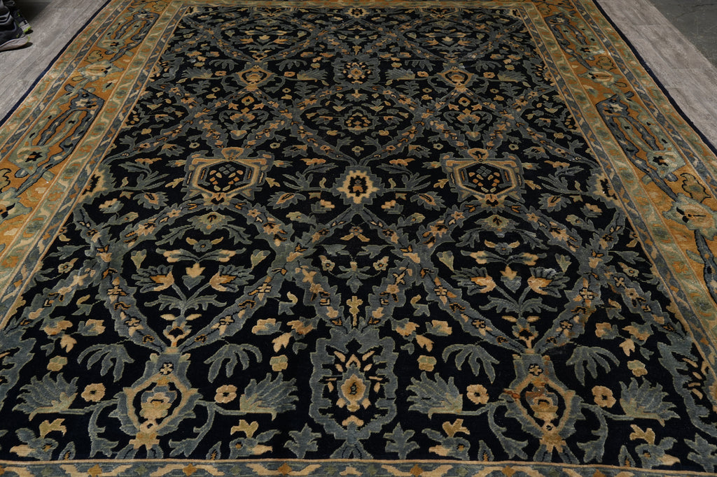 10 x 13.6 Handmade Nepali Rug Dark Blue and Gold #F-4409