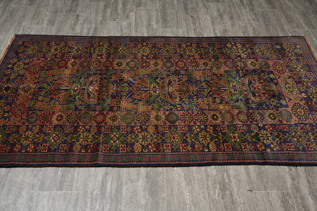 3.9 x 7 Tribal Fancy Handmade Wool Afghanistan Rug #F-3246