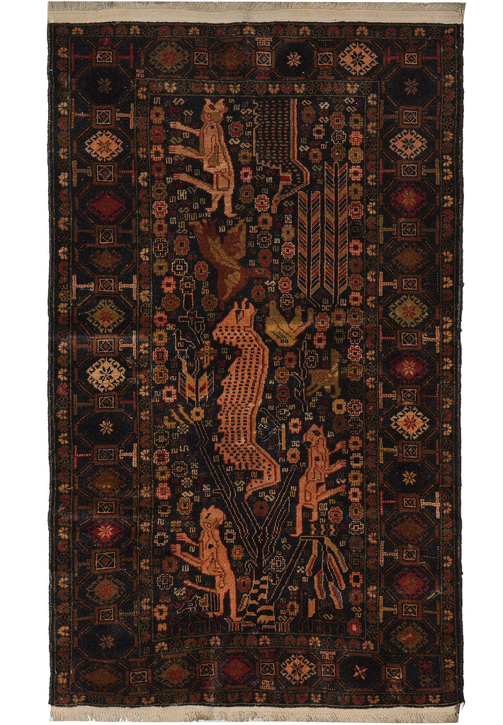 3.9 x 6 Animal Tribal Pattern Handmade Afghanistan Rug #F-3245
