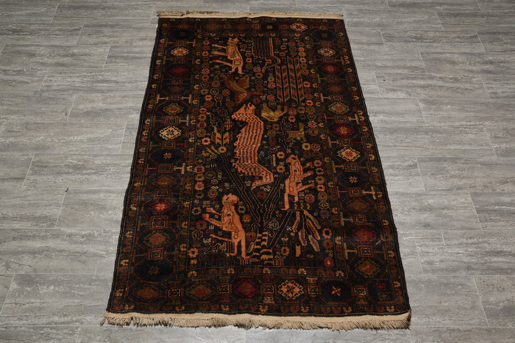 3.9 x 6 Animal Tribal Pattern Handmade Afghanistan Rug #F-3245