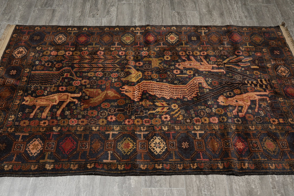 3.9 x 6 Animal Tribal Pattern Handmade Afghanistan Rug #F-3245