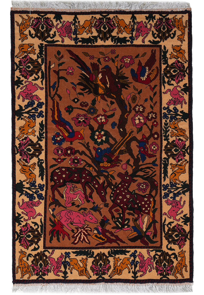 3 x 4.6 Hand-Knotted MulticolorTribal Animal Rug #F-3256