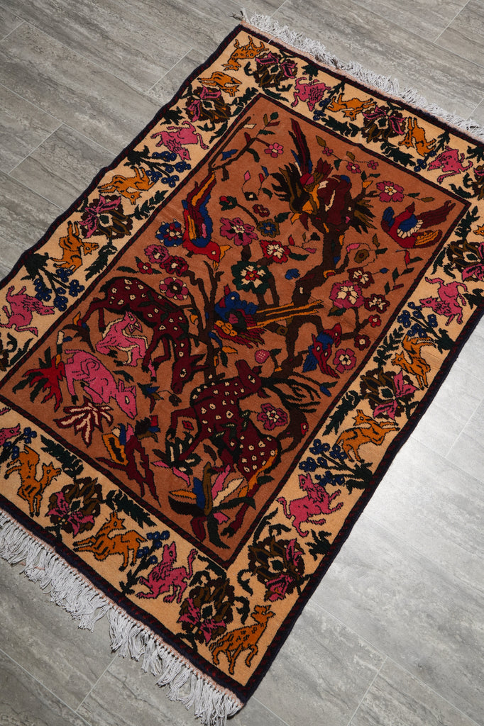 3 x 4.6 Hand-Knotted MulticolorTribal Animal Rug #F-3256
