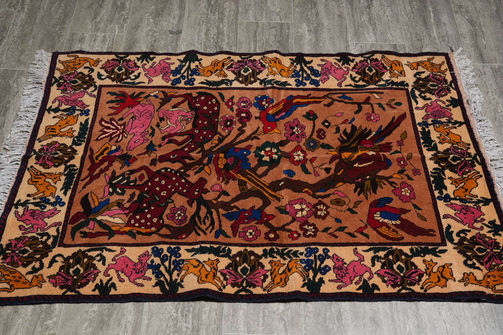 3 x 4.6 Hand-Knotted MulticolorTribal Animal Rug #F-3256