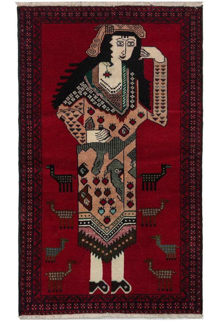 2.8 x 4.7 Hand-Knotted Pictorial Queen Tribal Rug #F-3255