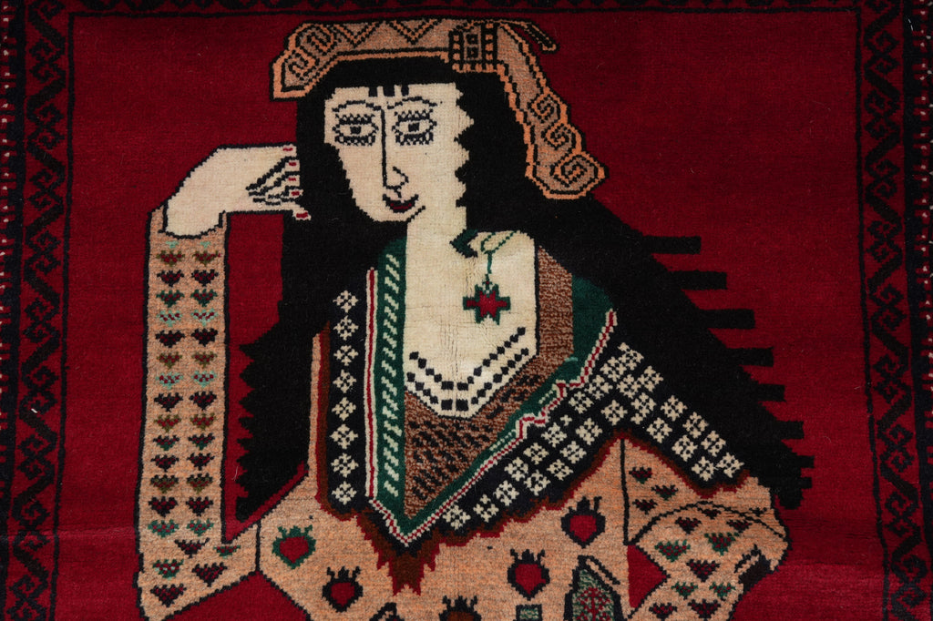 2.8 x 4.7 Hand-Knotted Pictorial Queen Tribal Rug #F-3255