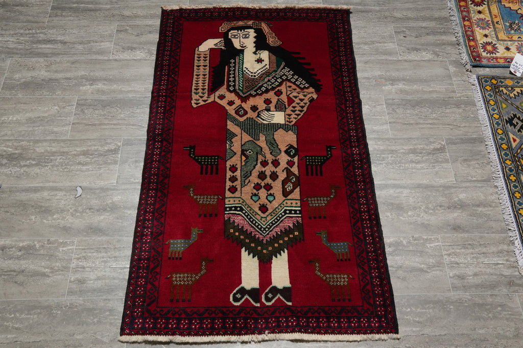 2.8 x 4.7 Hand-Knotted Pictorial Queen Tribal Rug #F-3255