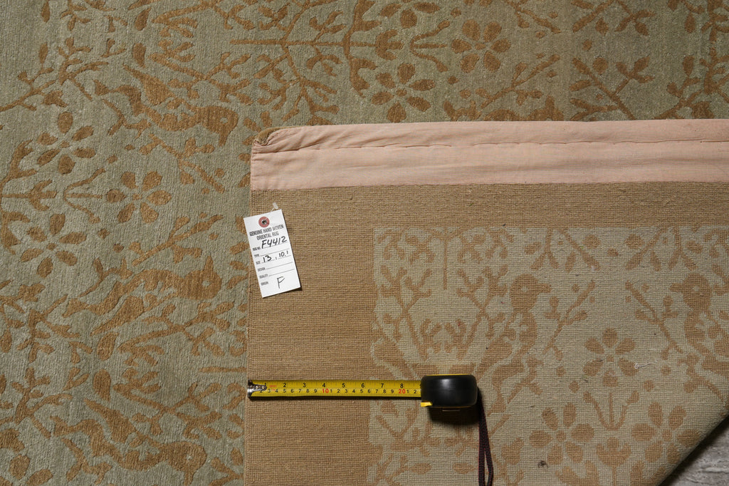 10.1 x 13 Quality Handmade Modern Transitional Rug Green Brown #F-4412