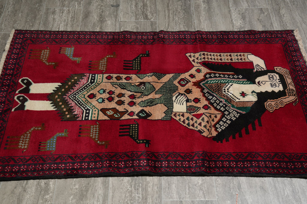 2.8 x 4.7 Hand-Knotted Pictorial Queen Tribal Rug #F-3255