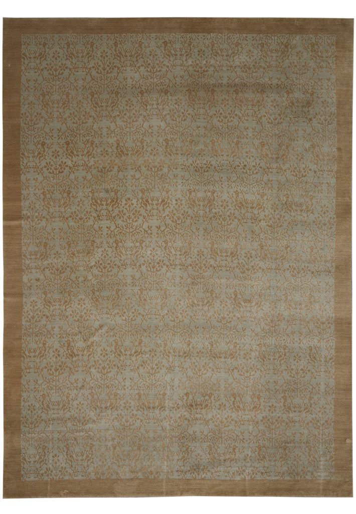 10.1 x 13 Quality Handmade Modern Transitional Rug Green Brown #F-4412