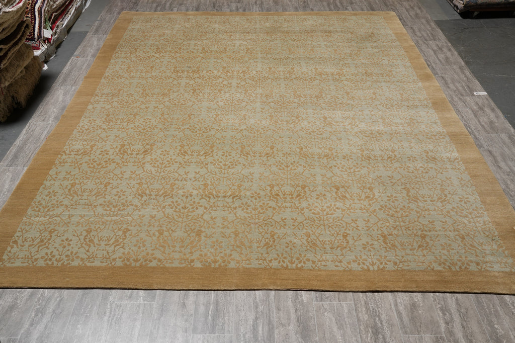 10.1 x 13 Quality Handmade Modern Transitional Rug Green Brown #F-4412