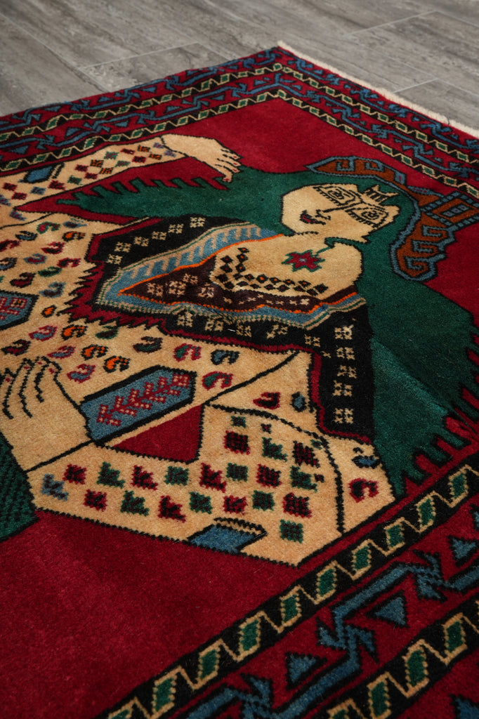 3 x 5 Hand-Knotted Pictorial Afghan Tribal Figurative Rug #F-3253
