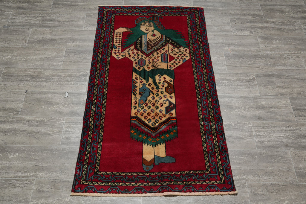3 x 5 Hand-Knotted Pictorial Afghan Tribal Figurative Rug #F-3253