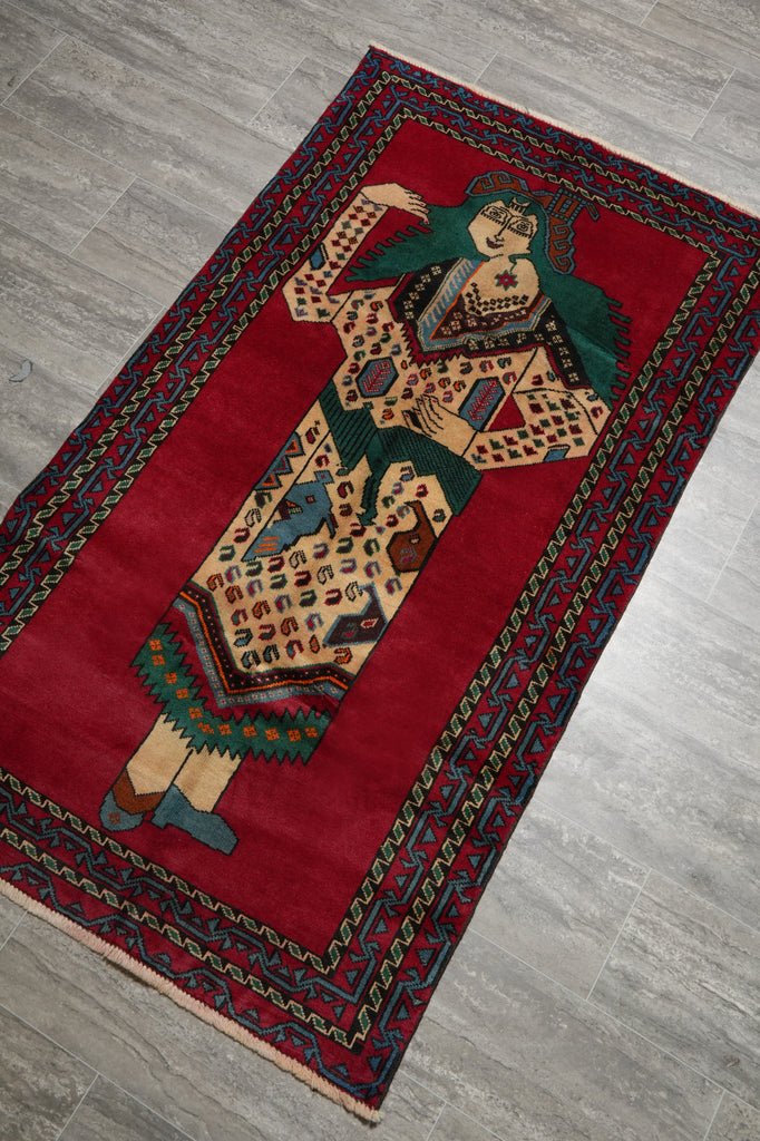 3 x 5 Hand-Knotted Pictorial Afghan Tribal Figurative Rug #F-3253