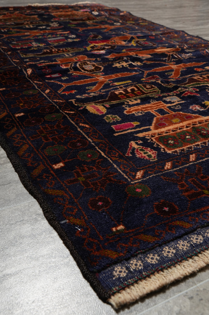 3 x 5.4 War Rug Handmade Wool Tank, Gun, Helicopter #F-3260