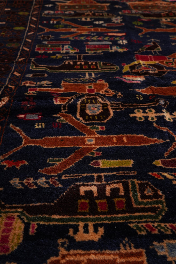 3 x 5.4 War Rug Handmade Wool Tank, Gun, Helicopter #F-3260