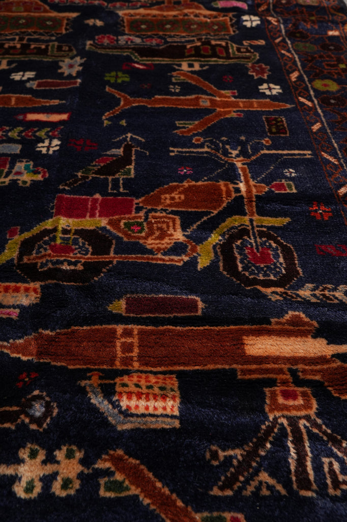 3 x 5.4 War Rug Handmade Wool Tank, Gun, Helicopter #F-3260