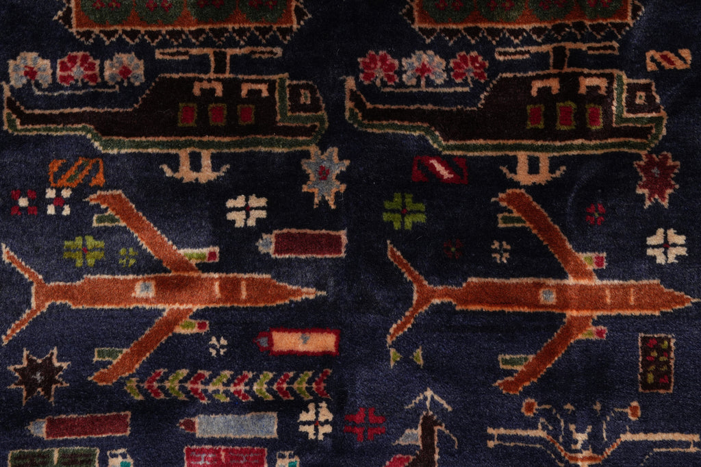 3 x 5.4 War Rug Handmade Wool Tank, Gun, Helicopter #F-3260