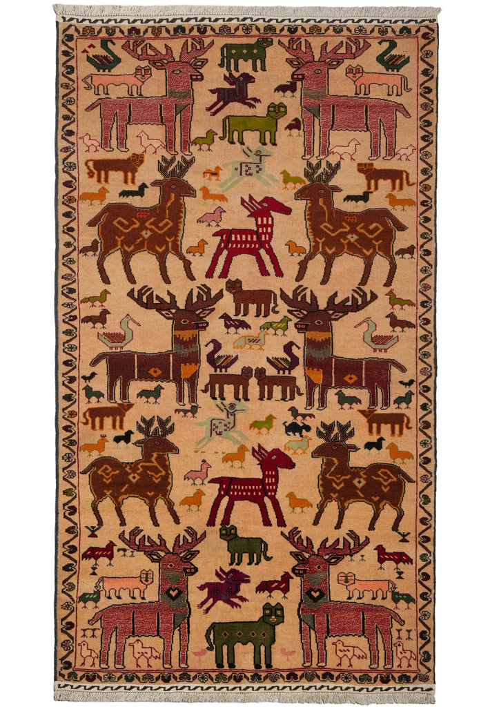 4 x 7 Afghan Tribal Baluch Animal Motif Rug #F-3244