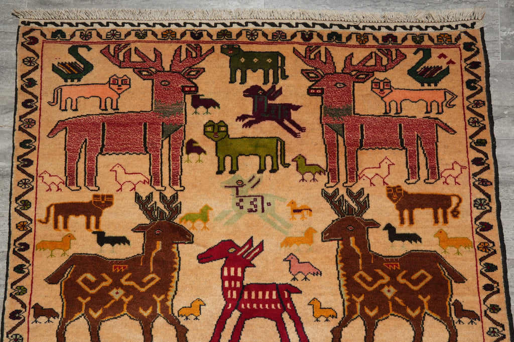 4 x 7 Afghan Tribal Baluch Animal Motif Rug #F-3244