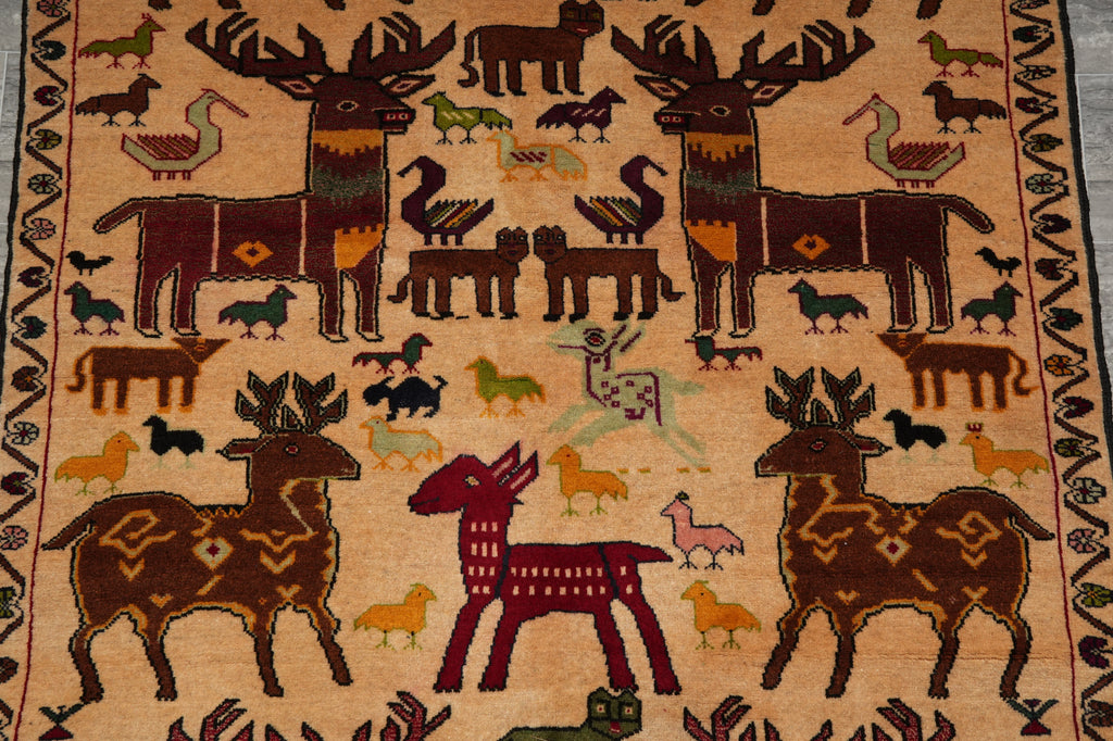 4 x 7 Afghan Tribal Baluch Animal Motif Rug #F-3244