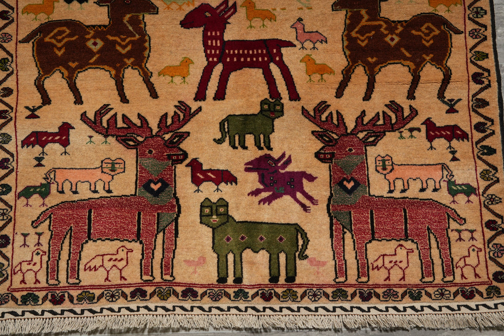 4 x 7 Afghan Tribal Baluch Animal Motif Rug #F-3244