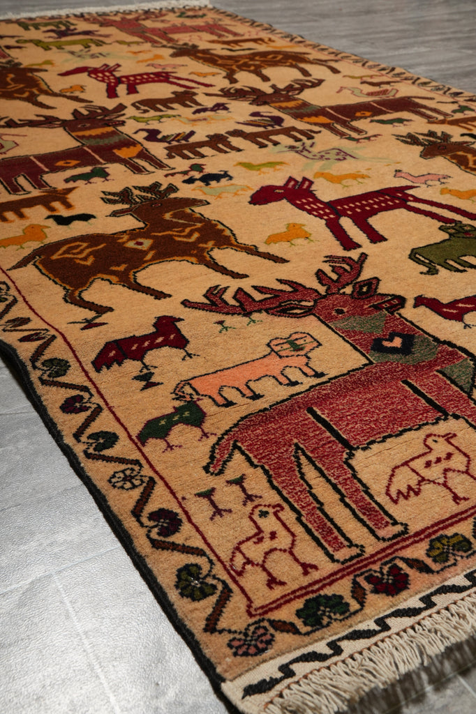 4 x 7 Afghan Tribal Baluch Animal Motif Rug #F-3244
