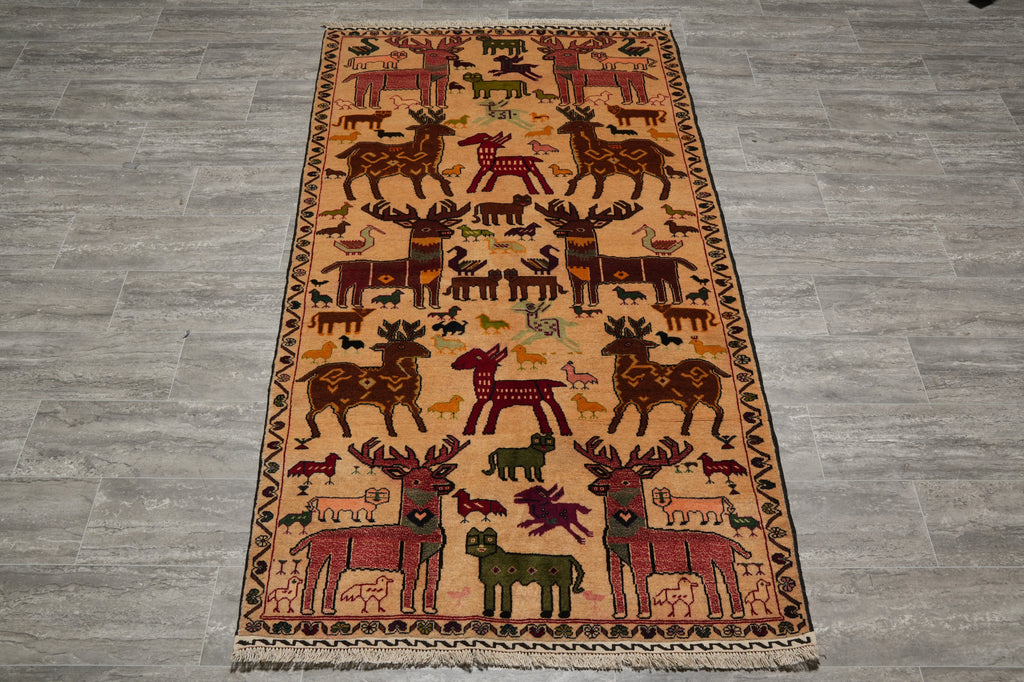 4 x 7 Afghan Tribal Baluch Animal Motif Rug #F-3244