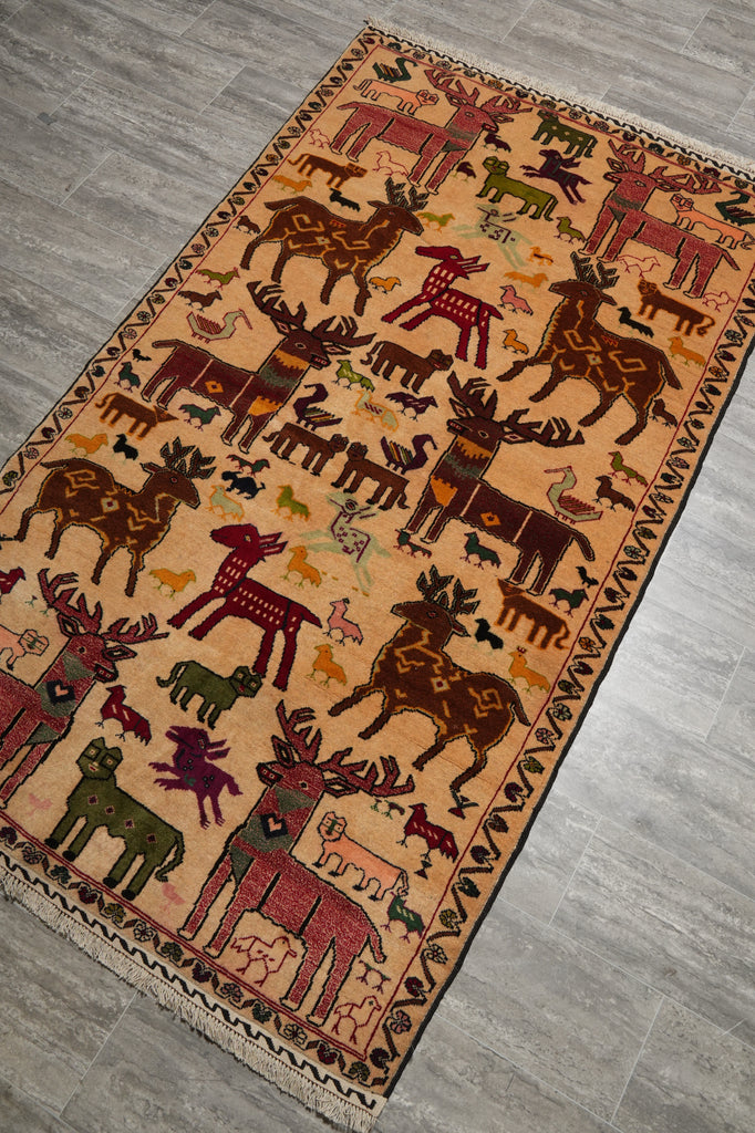 4 x 7 Afghan Tribal Baluch Animal Motif Rug #F-3244