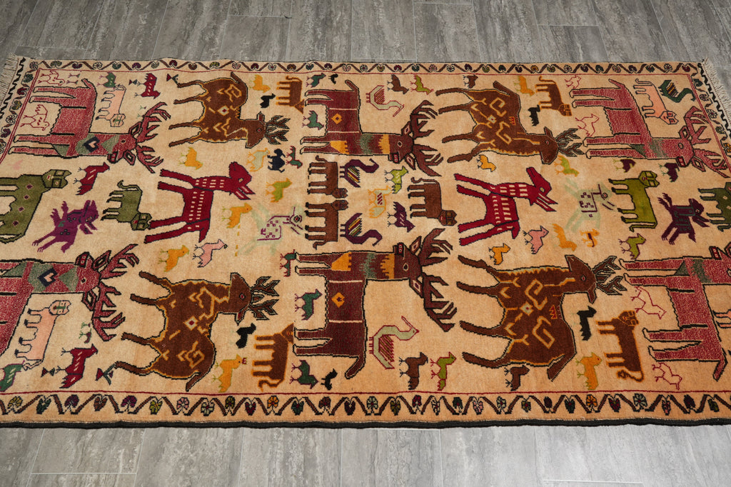 4 x 7 Afghan Tribal Baluch Animal Motif Rug #F-3244