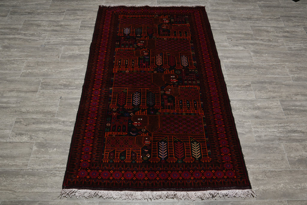 4 x 6.7 Afghan Tribal Animal Motif Wool Rug #F-3259