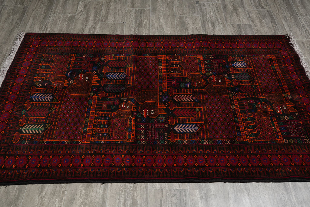 4 x 6.7 Afghan Tribal Animal Motif Wool Rug #F-3259