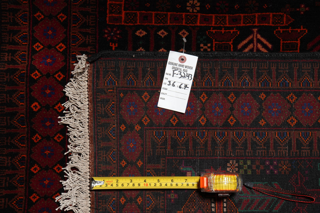 3.6 x 6.7 Tribal Art and Craft Handmade Wool Afghan Rug #F-3243