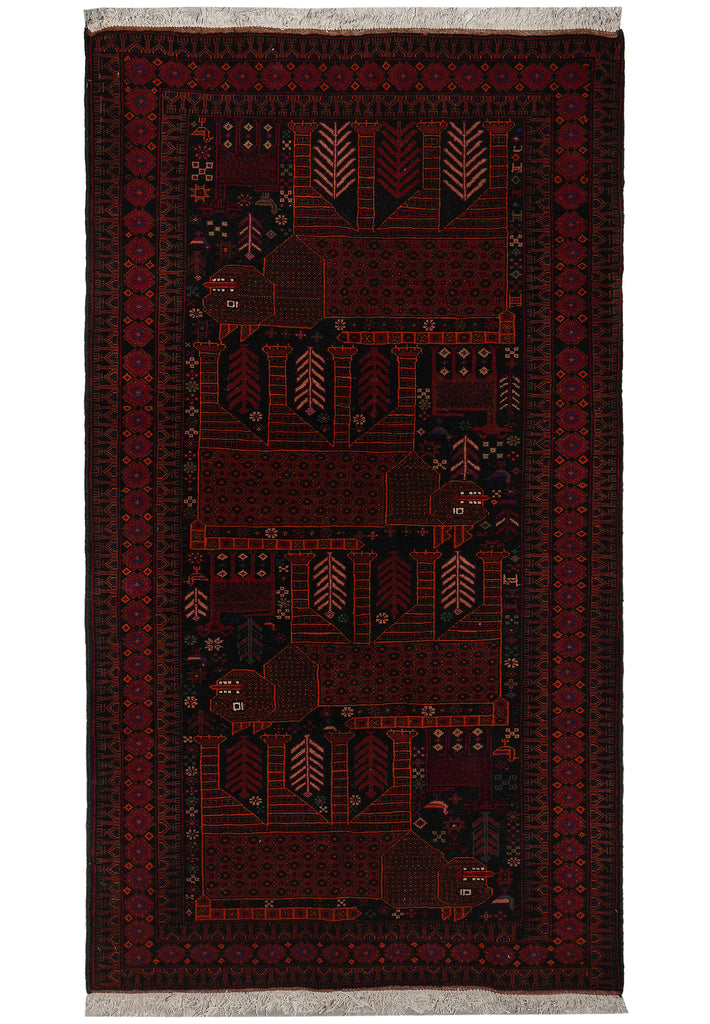 3.6 x 6.7 Tribal Art and Craft Handmade Wool Afghan Rug #F-3243