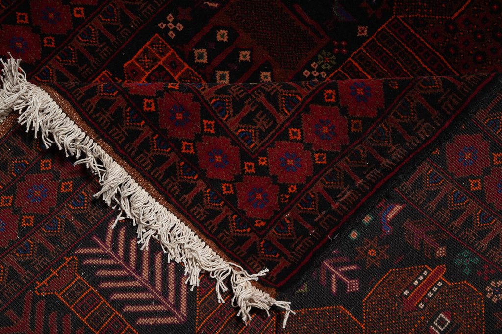 3.6 x 6.7 Tribal Art and Craft Handmade Wool Afghan Rug #F-3243