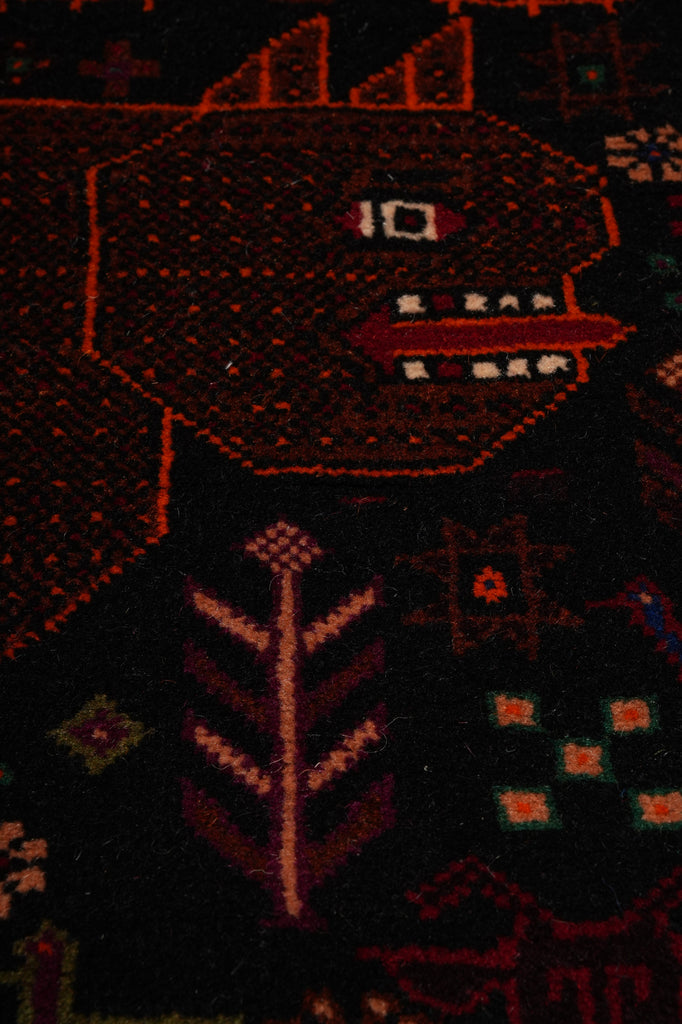3.6 x 6.7 Tribal Art and Craft Handmade Wool Afghan Rug #F-3243