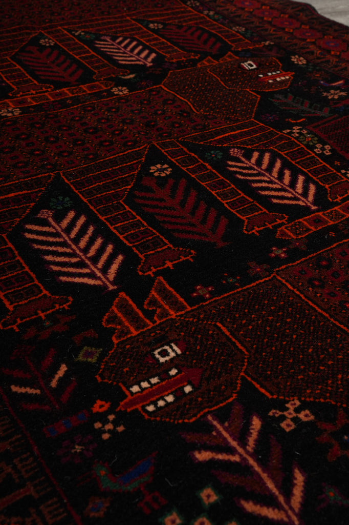 3.6 x 6.7 Tribal Art and Craft Handmade Wool Afghan Rug #F-3243
