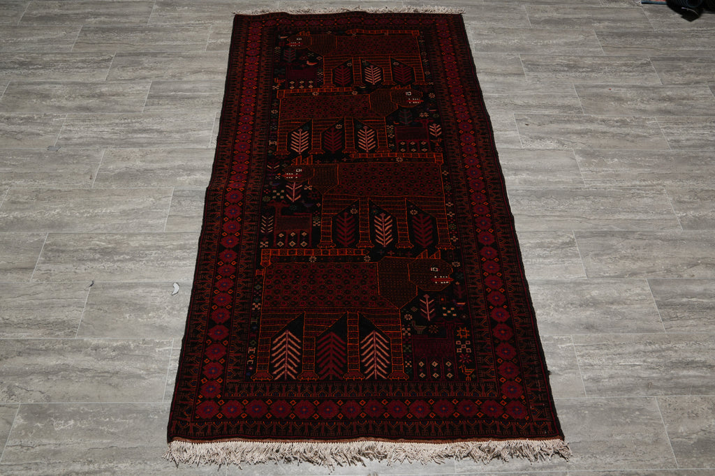 3.6 x 6.7 Tribal Art and Craft Handmade Wool Afghan Rug #F-3243