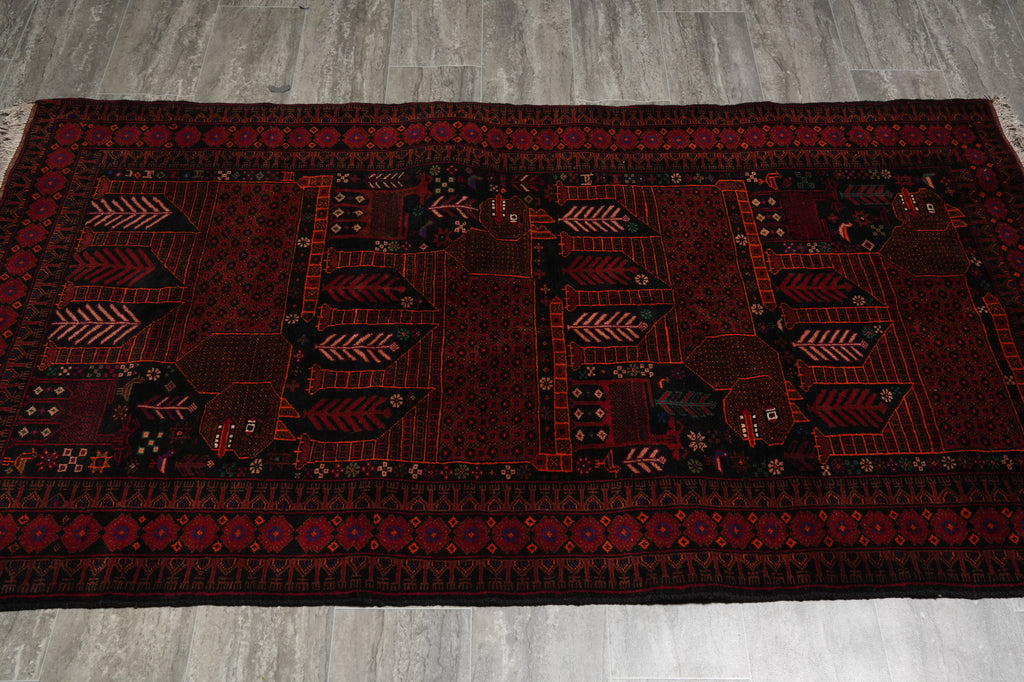 3.6 x 6.7 Tribal Art and Craft Handmade Wool Afghan Rug #F-3243
