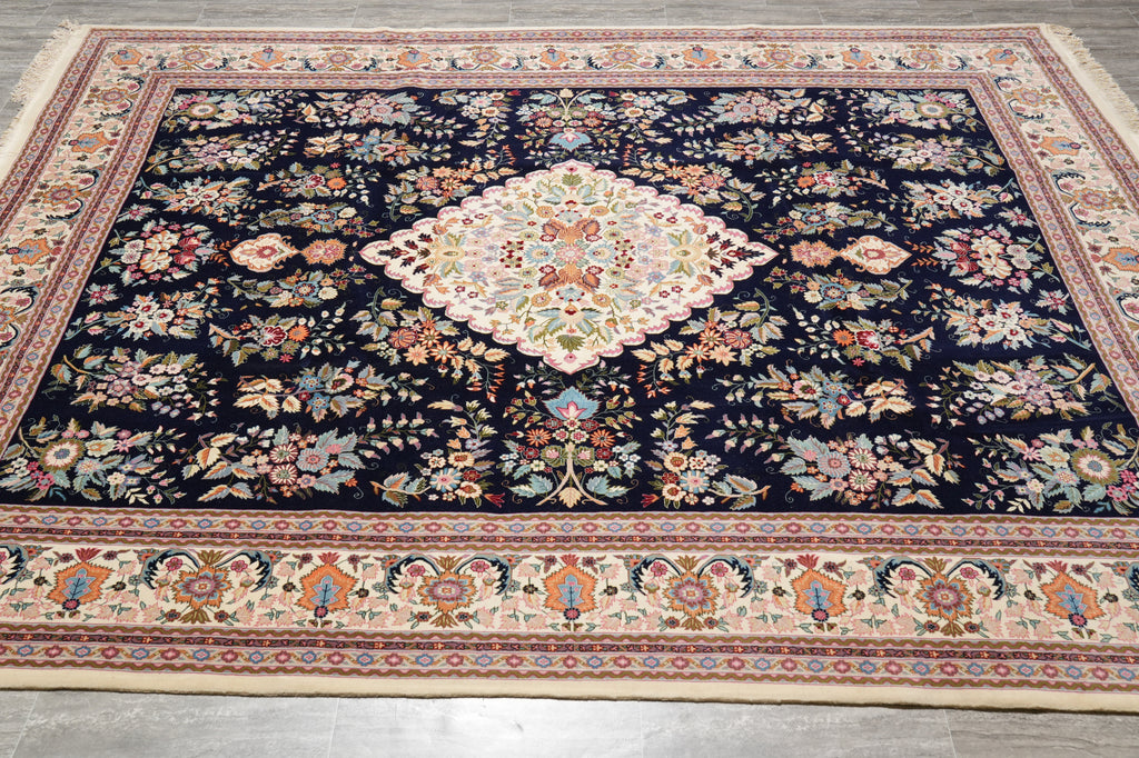 9 x 12 New Handmade Wool Carpet Dark Blue #PIX-3177