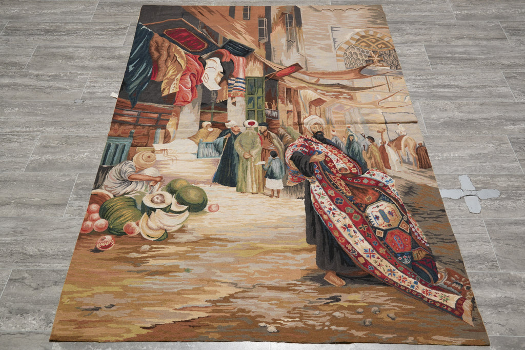 4 x 6 TAPESTRY Pictorial Hand-Knotted Carpet Market #PIX-11450