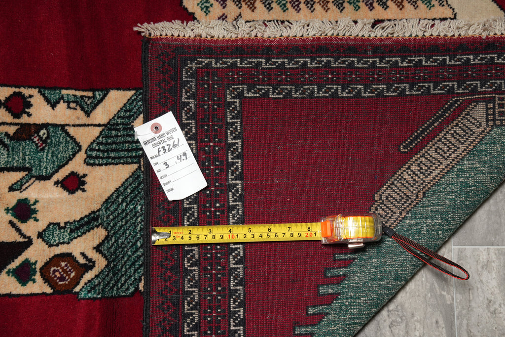 3 x 4.9 Hand-Knotted Pictorial Primitive Rug #F-3261